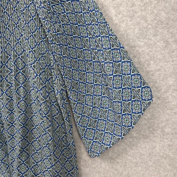 J. Jill Floral Blouse Size 3x Blue Geometric Bell Sleeve Pleated Career Workwear - Picture 5 of 12